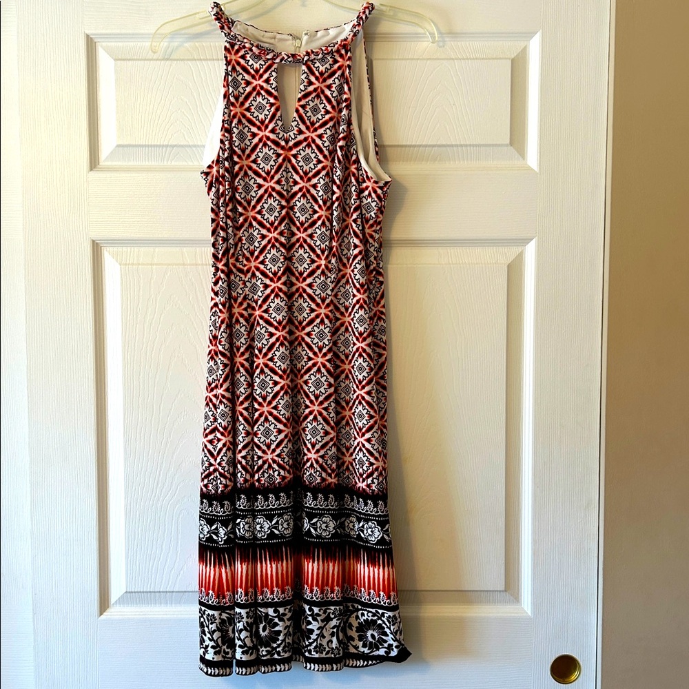 London Times Orange and Brown Geometric Dress